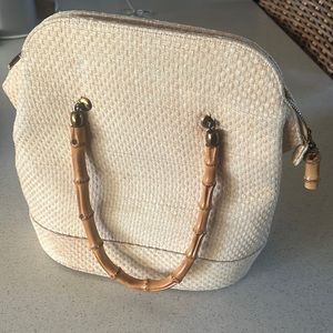 vintage white bamboo handle purse